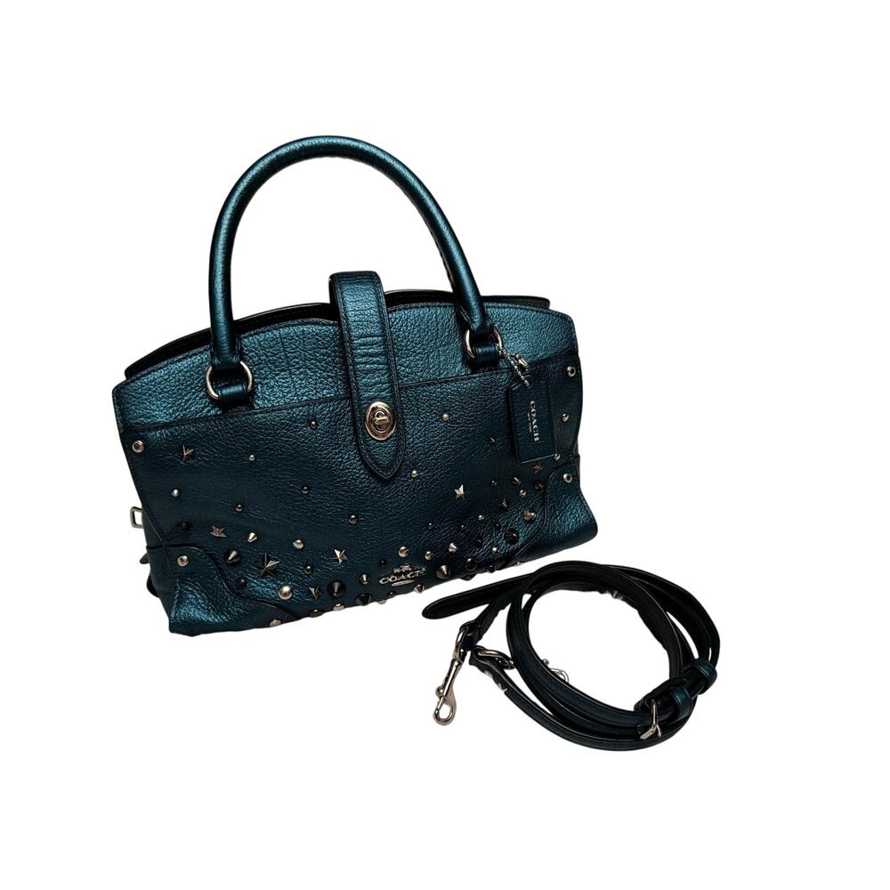 Coach Rare Turquoise Mercer Rivet Satchel 24 Silver Clove - Picture 8 of 10